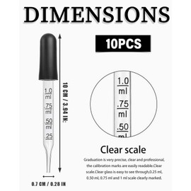 BNREOZA 10pcs 10ml Glass Dropper with Measuring Function, Pipette Straw with Rubber Tip Glass Pipette for Medication, Essential Oils, Nutrition, Ear Labs