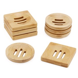 JAPCHET 8 Pack Bamboo Soap Dish, Natural Wooden Bamboo Soap Dish Square & Round Wood Soap Dish Bathroom Storage Holder for Shower, Home, Toilet, Kitchen, Hotel