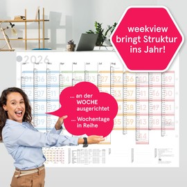 weekview XL Year Planner Colour 2026 Wall Calendar with Weekly Structure "Colour" (A1) Folded Landscape Format Folded Wall Planner Year Calendar Poster Calendar