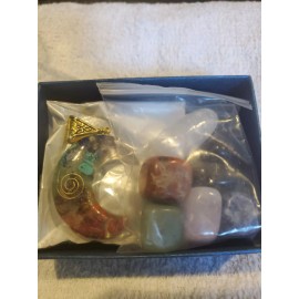 Natural 7 Chakra Healing Crystal Tumbled Stone Set Moon  Pendant W/ Gift Box