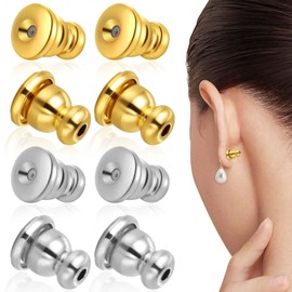 Respaldo para arete, 8 piezas de respaldo de bloqueo para tachuelas, hipoalergénicos de oro de 18 quilates, reemplazo para arete de retención de color dorado y plateado