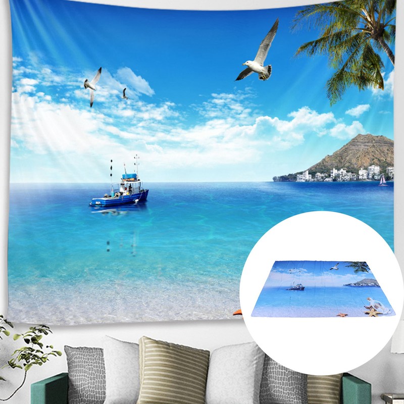 Decorative Tapestry Beach Sea Scenery Pattern Polyester Fiber Hanging Carpet