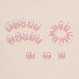 Juneyemo 24 Pcs Short Square False Nails Shimmery Press On Nails Christmas Fake Nails Glossy Stick on Nails for Women (E, Short)