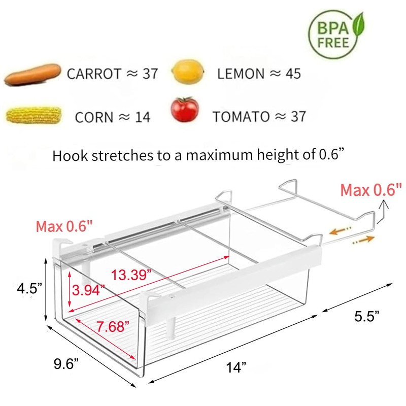 vacane Upgraded Refrigerator Drawers Organizer - Pull Out Fridge Bins