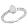 Clear CZ White Simulated Opal Teardrop Cute Ring .925 Sterling