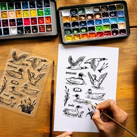 GLOBLELAND Mallard and Reed Clear Stamps for Cards Making Wild Ducks Clear Stamp Seals Transparent Stamps for DIY Scrapbooking Photo Album Journal Home Decoration