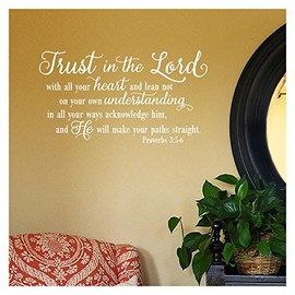 Trust in the Lord With All Your Heart..Proverbs 3:5-6 Vinyl Lettering Wall Decal Sticker (12.5"H x 22"L, White)