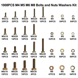 1008PCS Metric Bolt Assortment - Heavy Duty Grade 8.8 M4 M5 M6 M8 Metric Bolts and Nuts Assortment, Nut and Bolt Assortment Kit, Bolts and Nuts Kit (12-40mm), Yellow Zinc Plated, Corrosion Resistant