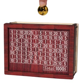 XINQUILIFY Wooden Cash Vault Savings Box, 10000 Savings Challenge Box (1000), Brown, 17 cm (H) x 6.5 cm (W), Wood, Perfect for Families with Children and Home Decor Enthusiasts