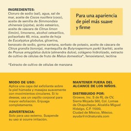 M3 Naturals Exfoliante Corporal Anticelulitis con Colágeno, 454 g Con células madre, aceite de coco y jojoba; reafirma y suaviza piernas, glúteos y zona bikini