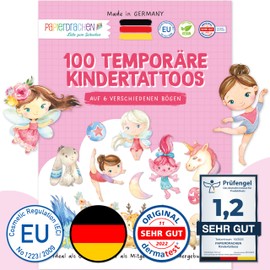 Papierdrachen 100 Particularly Skin-Friendly Children's Tattoos – Tattoos Fairies and Trolls – for Children – as Birthday Party Bags or Gift Idea – 100% Vegan, Tested & Made in Germany – Set 21