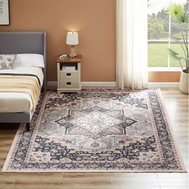 Floralux Washable Area Rug 4x6 for Living Room, Vintage Rug for Bedroom, Non-Slip Low Pile Carpet (Grass Green, 4x6Ft.)