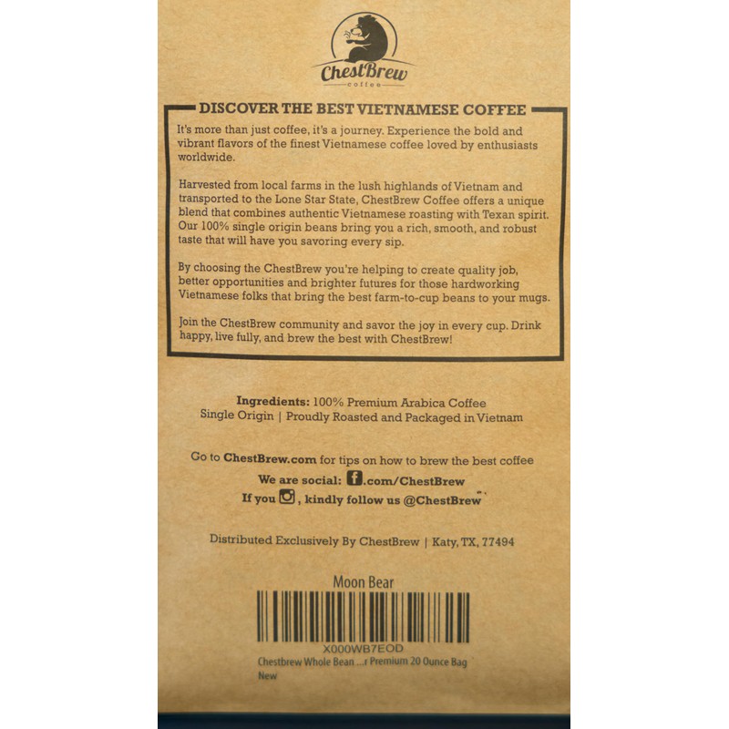 ChestBrew Moon Bear – Strong Smooth Vietnamese Whole Bean Coffee,
