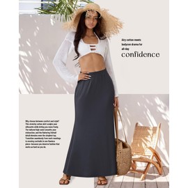 Riyiper 3 Pack Women's Maxi Skirts with Pockets Flowy Elastic High Waist Ankle Length Cotton Summer Long Comfy Casual Dress(Black, Dark Gray, Navy Blue,XX-Large)