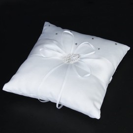 MAGICLULU Double Heart Ring Pillow 18x18cm Satin Ribbon Bridal Wedding Ceremony Accessory