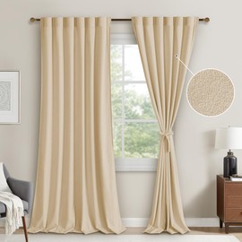 DWCN Velvet Curtains 96 inches Length 2 Panels - Rod Pocket and Back Tab Sun Blocking Tieable Curtains for Bedroom Living Room Thermal Insulated Super Soft Window Drapes, Camel Beige, W52 x L96