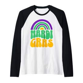 Mardi Gras Carnival Beads New Orleans French Festival Parade Raglan Baseball Tee