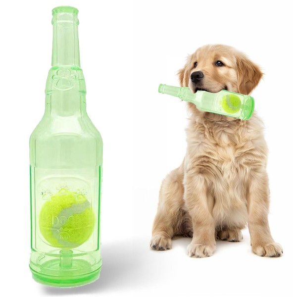 Squeaky Chew Toy for Dogs, TPR Bottle with Tennis Ball