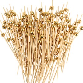 200Pcs Cocktail Fruit Toothpicks, Gewaha 4.7inch Counts Pearl Cocktail Toothpicks for Drinks,Barbecues, Food, Fruit, Desserts, Party Supplies（Gold and Silver Beads）