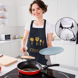 Ruikdly Pack of 2 Cooking Aprons, Cotton Adjustable Cooking Apron, Kitchen Apron, Barbecue Apron, Waterproof Cooking Apron with 2 Pockets, BBQ Baking Chef Apron for Women, Men, Adults (Black White),