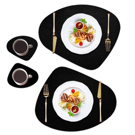 [Placemats and Coaster Sets 6] Christmas Table Mats PVC Leather Heat-Resistant Washable and Non-Slip 40 * 33 cm Dinner Table Mats Set of 6 for Kitchen Table Mat Indoor Outdoor (Black-Heart)