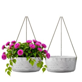 Asnext 10.7 Inch Hanging Planter for Outdoor Indoor Plants，2 Pack Hanging Flower Pots with Drain Holes for Garden Home Decor Use (Marble)