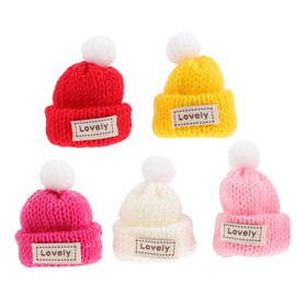 Toyvian 5pcs Knitted Beanie Tiny Hats Christmas Mini Hat Mini Hats Tiny Knit Hats Miniature Hat DIY Mini Knitting Hats Christmas Mini Ornaments Black Santa Hats DIY Craft Accessories Yarn