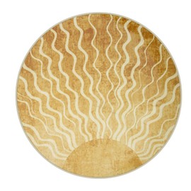 Wonnitar Sun Round Rug 4ft, Boho Circle Rug Soft Kids Rugs for Playroom, Gradient Yellow Washable Round Rug for Bedroom Non-Slip Round Cute Kids Rug for Nursery Classroom Living Room