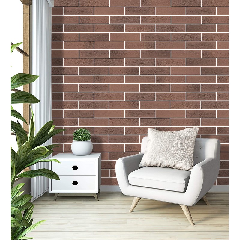TORURAL 100 Vintage Brown/Red Faux Brick Wall Tiles, 3D Thin