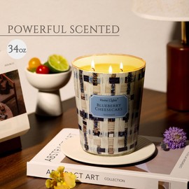 HomeLights Scented Candles for Women & Men, 34oz Candle Jars Aromatherapy 3-Wick Candle, Ideal for Rustic Modern Home Decor and Gifts, Blueberry Cheesecake