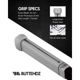 Buttendz Flux Z Hockey Stick Replacement Grip - Reusable Design, Large Knob Player Grip to Maximize Power, Accuracy and Stick Control, Fits All Stick Sizes (White/Black Drip)