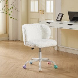Artificial Rabbit Hair Chair with Metal Base,Adjustable Desk Chair Swivel Office Chair,Vanity Chair(Ivory)color: White, size: SIZE