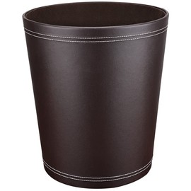GORESE Pu Leather Trash Can for Bedroom, 2.6 Gallon Wastebasket for Office, Small Bathroom Garbage Cans for Home Decorative, Round Waste Basket Bin for Dorm Kitchen Brown