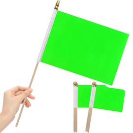 LoveVC 12Pcs 8×12 Inch Solid Green Flags Small Blank Sublimation Flags on Wood Stick Mini Handheld DIY Graffiti Flag,Party Decorations for Grand Opening,Kids Birthday,Carnival