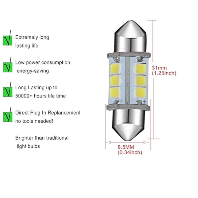 FICBOX Boat Navigation LED Bulb, 12V 31mm Marine Replacement for
