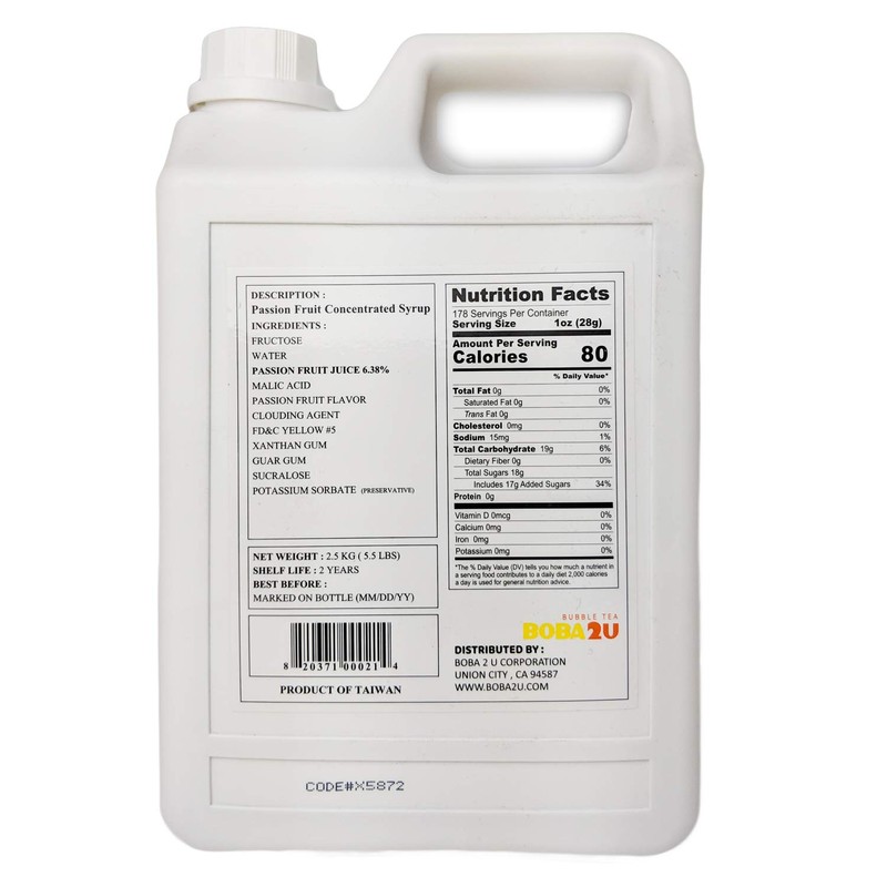 BOBA2U CONCENTRATED SYRUP PASSION FRUIT 5.5 LBS