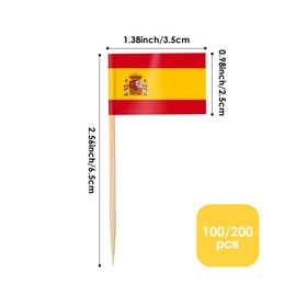 AhfuLife Pack of 100 Spain Toothpick Flags, Spanish Decorative Flag, Small Mini Toothpick for Euro Song Contest, Olympic Cupcake Toppers, Toothpick Cocktail 2024, Party Decoration, Pub Decoration