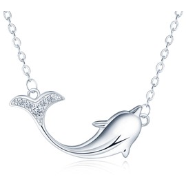 CONILOK Cute Fish 925 Sterling Silver Necklaces for Women Teenage Girls Friend Mum Sister Zircon Tail Pendant Necklace Fashion Jewellery Ladies Gifts Birthday Christmas Valentine Mother's Day Presents