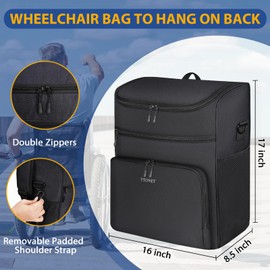 Ytonet Wheelchair Bag, Wheelchair Bag to Hang on Back Large Wheelchair Storage Bag Walker Accessories Insulated Pockets Removable Shoulder Strap 3 Ways Carry Easy Install, 16" L x8.5 W x 17" H Black