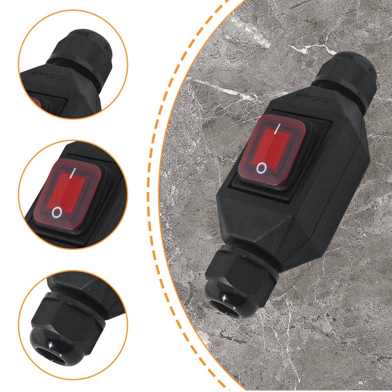 IP66 Waterproof Inline Switch, AC220V 30A Machine Switch Cable Switch