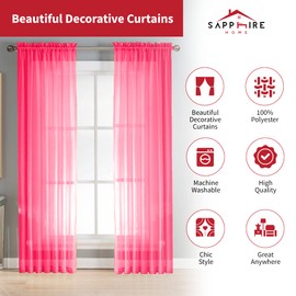 Sapphire Home Hot Pink Sheer Curtains - 2 Panels Set, 54" x 95", Transparent, Light Filtering Privacy Voile Drapes, Sheer Window Curtains for Living Room, Bedroom, Kitchen, Dining Room - Hot Pink