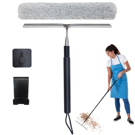 Squeegee for Window Cleaning(59IN),Shower Squeegee with Extension Pole Squeegee,Glass Cleaning Tools with 14" Silicon Squeegee &14" Microfiber Scrubber,Window Squeegee for Glass Door,Car,Floor