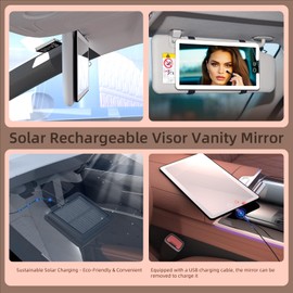 Junyaoxuan Solar Car Sun Visor Vanity Mirror, Sun Visor Makeup Mirror for Car,Dimmable with 3 Light Modes