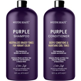 MYSTÉRE BEAUTÉ- Nuestro set de champú y acondicionador morado es el set de champú y acondicionador para cabello rubio perfecto para mantener y dar