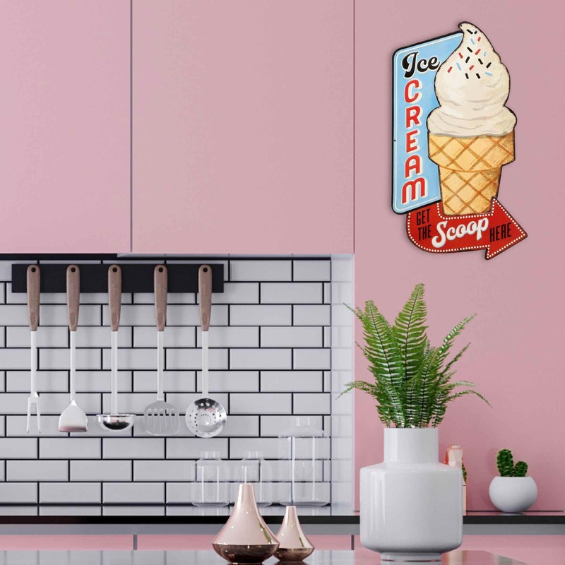 Ice Cream Get the Scoop Here Embossed Metal Sign -