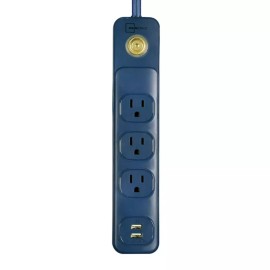 Mainstays 6' 14/3 SJT 3-Outlet Washed Indigo Retro Design Power Strip W/ 2 USB P