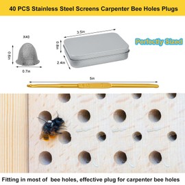 Mofuiry 41 pcs Stainless Steel Carpenter Bee Corks, Bee Holes Repair Kit with Install Tool 0.7 Inch Tapered Bee Hole Plug for Porches, 0.7″ W × 0.6″H