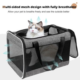 HiCaptain Cat Carrier Bag, Lightweight Soft Cat Carrier with Top Mesh Window, Breathable Pet Carrier for Medium Cats and Small Dogs Puppies up to 15 lb - Grey