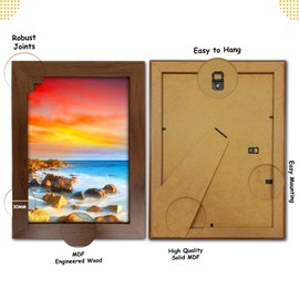 8 x 6 Inch Oak Picture Photo Frame (20.5x15.2 cm) - Flat Wall Mount Hang Hooks & Tabletop Stand Poster Wooden Portrait/Panoramic Acrylic Display