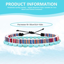 YSJCHEBS 2 Piece Boho Bracelet Set, Bracelet Set, Rope Bracelet with Stones, Rope Bracelet Surfer Nautical Bracelet, Blue Turquoise Necklace